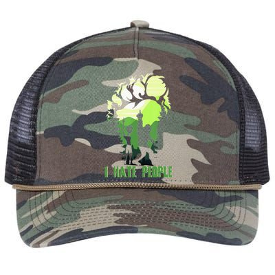 Retro Camping Bigfoot Sasquatch Middle Finger I Hate People Retro Rope Trucker Hat Cap