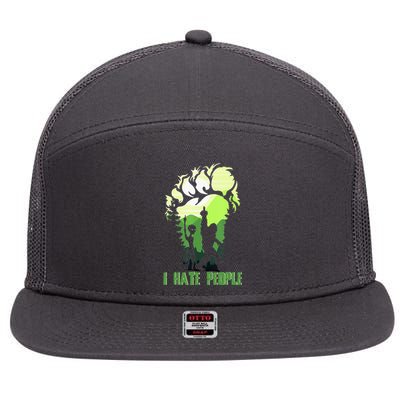 Retro Camping Bigfoot Sasquatch Middle Finger I Hate People 7 Panel Mesh Trucker Snapback Hat