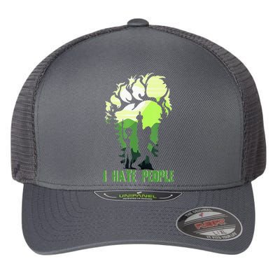 Retro Camping Bigfoot Sasquatch Middle Finger I Hate People Flexfit Unipanel Trucker Cap