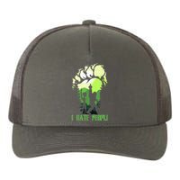 Retro Camping Bigfoot Sasquatch Middle Finger I Hate People Yupoong Adult 5-Panel Trucker Hat