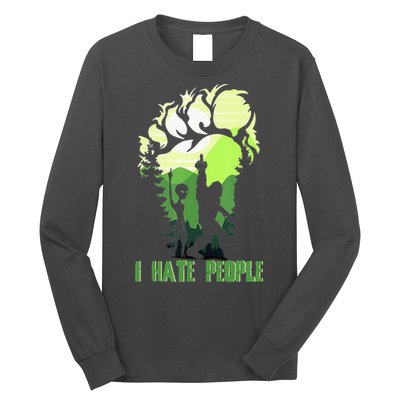 Retro Camping Bigfoot Sasquatch Middle Finger I Hate People Long Sleeve Shirt