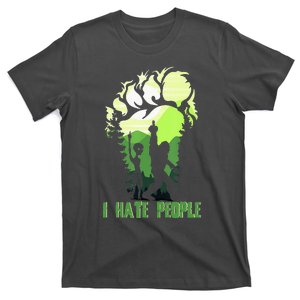 Retro Camping Bigfoot Sasquatch Middle Finger I Hate People T-Shirt