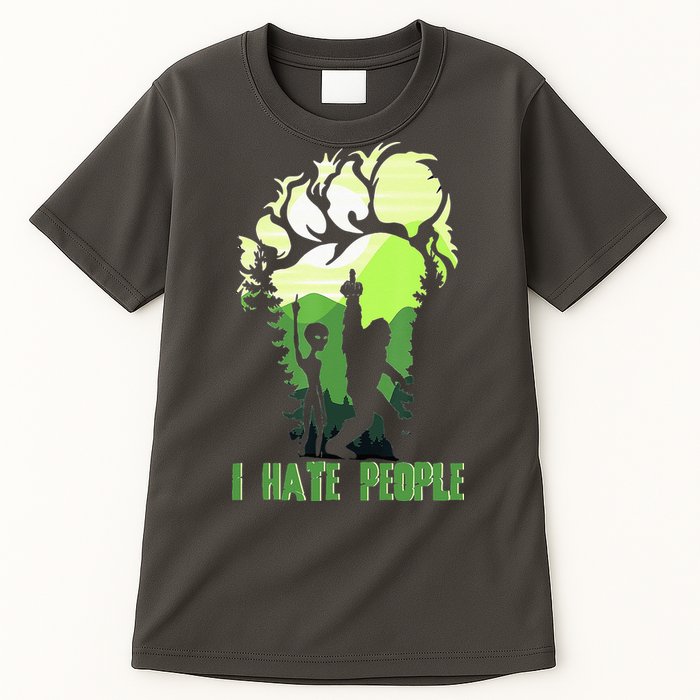 Retro Camping Bigfoot Sasquatch Middle Finger I Hate People Tall T-Shirt