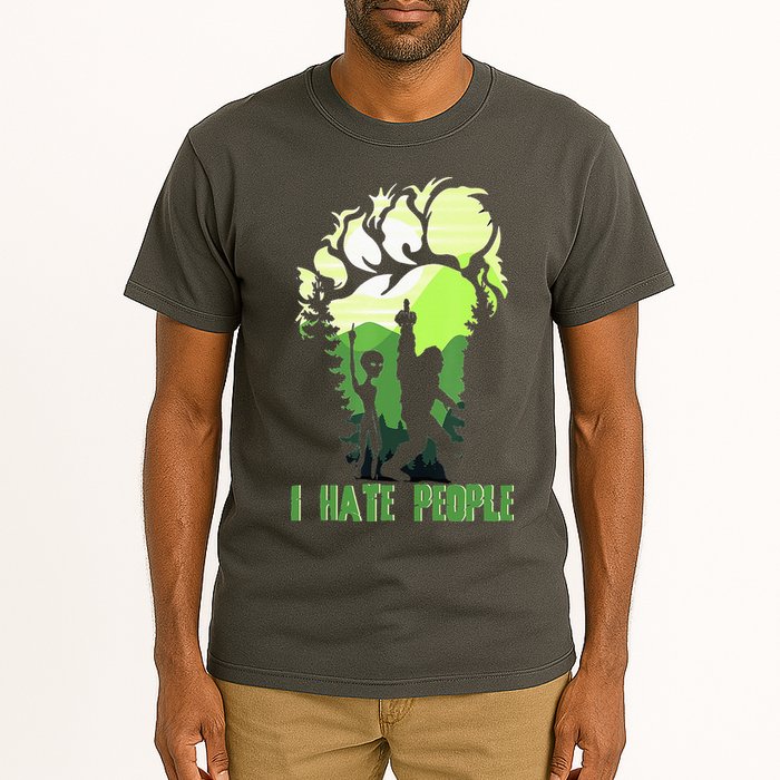 Retro Camping Bigfoot Sasquatch Middle Finger I Hate People Tall T-Shirt