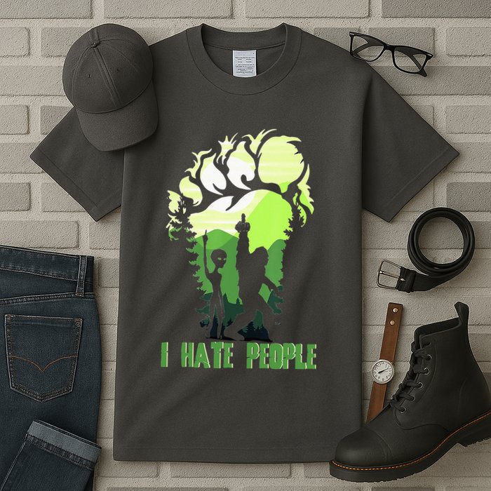 Retro Camping Bigfoot Sasquatch Middle Finger I Hate People Tall T-Shirt