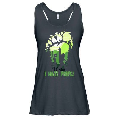 Retro Camping Bigfoot Sasquatch Middle Finger I Hate People Ladies Essential Flowy Tank