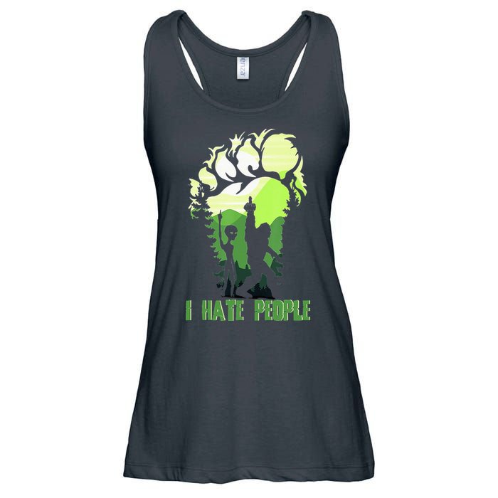 Retro Camping Bigfoot Sasquatch Middle Finger I Hate People Ladies Essential Flowy Tank