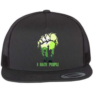 Retro Camping Bigfoot Sasquatch Middle Finger I Hate People Flat Bill Trucker Hat