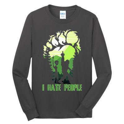 Retro Camping Bigfoot Sasquatch Middle Finger I Hate People Tall Long Sleeve T-Shirt
