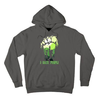 Retro Camping Bigfoot Sasquatch Middle Finger I Hate People Tall Hoodie