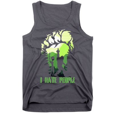 Retro Camping Bigfoot Sasquatch Middle Finger I Hate People Tank Top