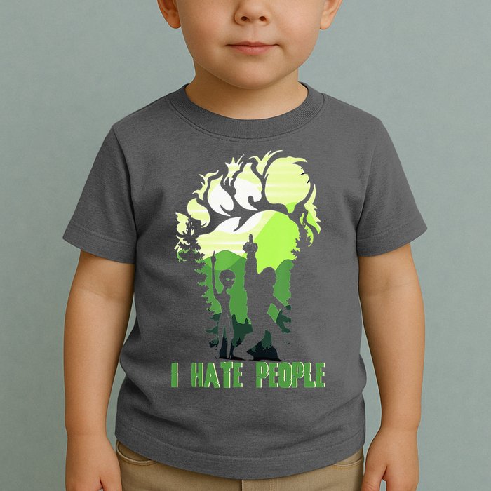 Retro Camping Bigfoot Sasquatch Middle Finger I Hate People Toddler T-Shirt