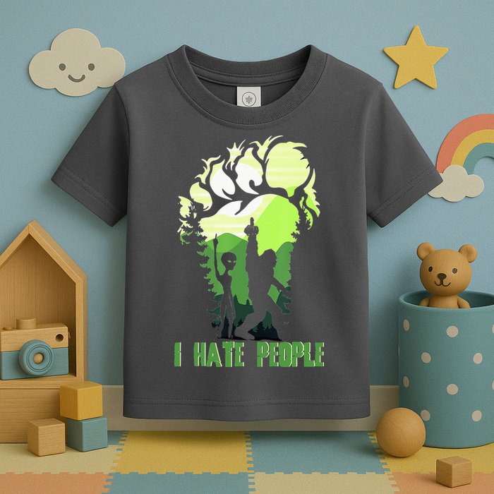 Retro Camping Bigfoot Sasquatch Middle Finger I Hate People Toddler T-Shirt