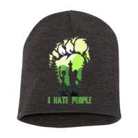 Retro Camping Bigfoot Sasquatch Middle Finger I Hate People Short Acrylic Beanie