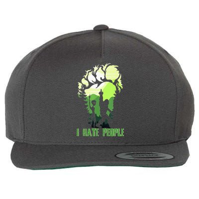Retro Camping Bigfoot Sasquatch Middle Finger I Hate People Wool Snapback Cap