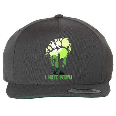 Retro Camping Bigfoot Sasquatch Middle Finger I Hate People Wool Snapback Cap