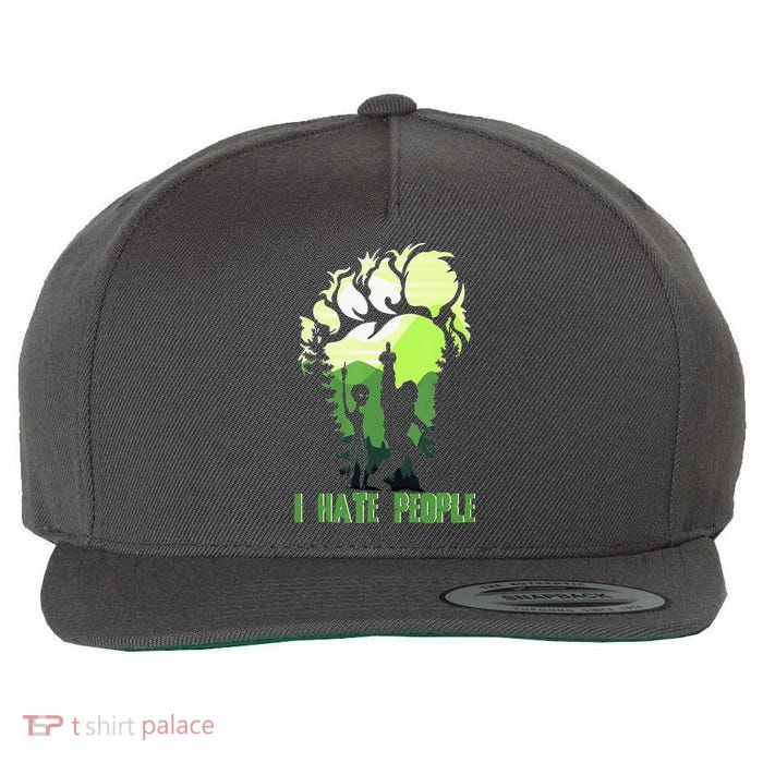 Retro Camping Bigfoot Sasquatch Middle Finger I Hate People Wool Snapback Cap