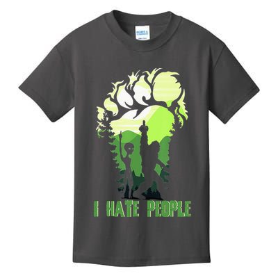 Retro Camping Bigfoot Sasquatch Middle Finger I Hate People Kids T-Shirt