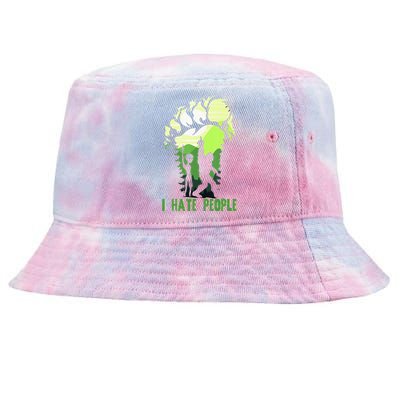 Retro Camping Bigfoot Sasquatch Middle Finger I Hate People Tie-Dyed Bucket Hat