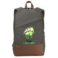 Retro Camping Bigfoot Sasquatch Middle Finger I Hate People Cotton Canvas Backpack