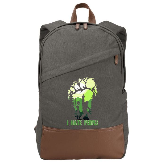 Retro Camping Bigfoot Sasquatch Middle Finger I Hate People Cotton Canvas Backpack