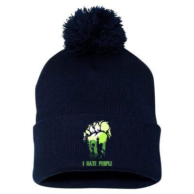 Retro Camping Bigfoot Sasquatch Middle Finger I Hate People Pom Pom 12in Knit Beanie