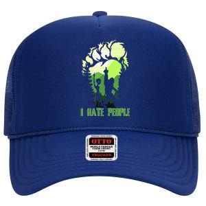 Retro Camping Bigfoot Sasquatch Middle Finger I Hate People High Crown Mesh Back Trucker Hat