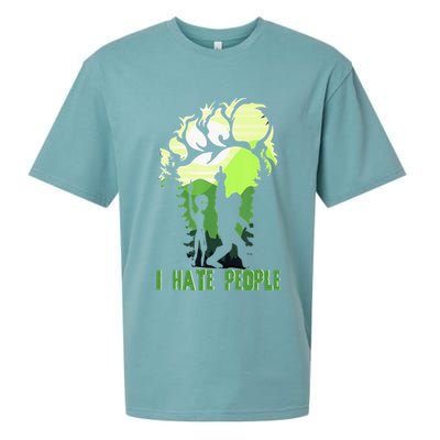 Retro Camping Bigfoot Sasquatch Middle Finger I Hate People Sueded Cloud Jersey T-Shirt