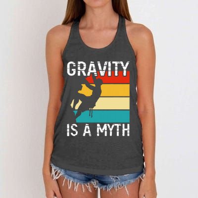 Rock Climbing Boulder Mountain Gravity Is A Myth Bouldering Women's Knotted Racerback Tank