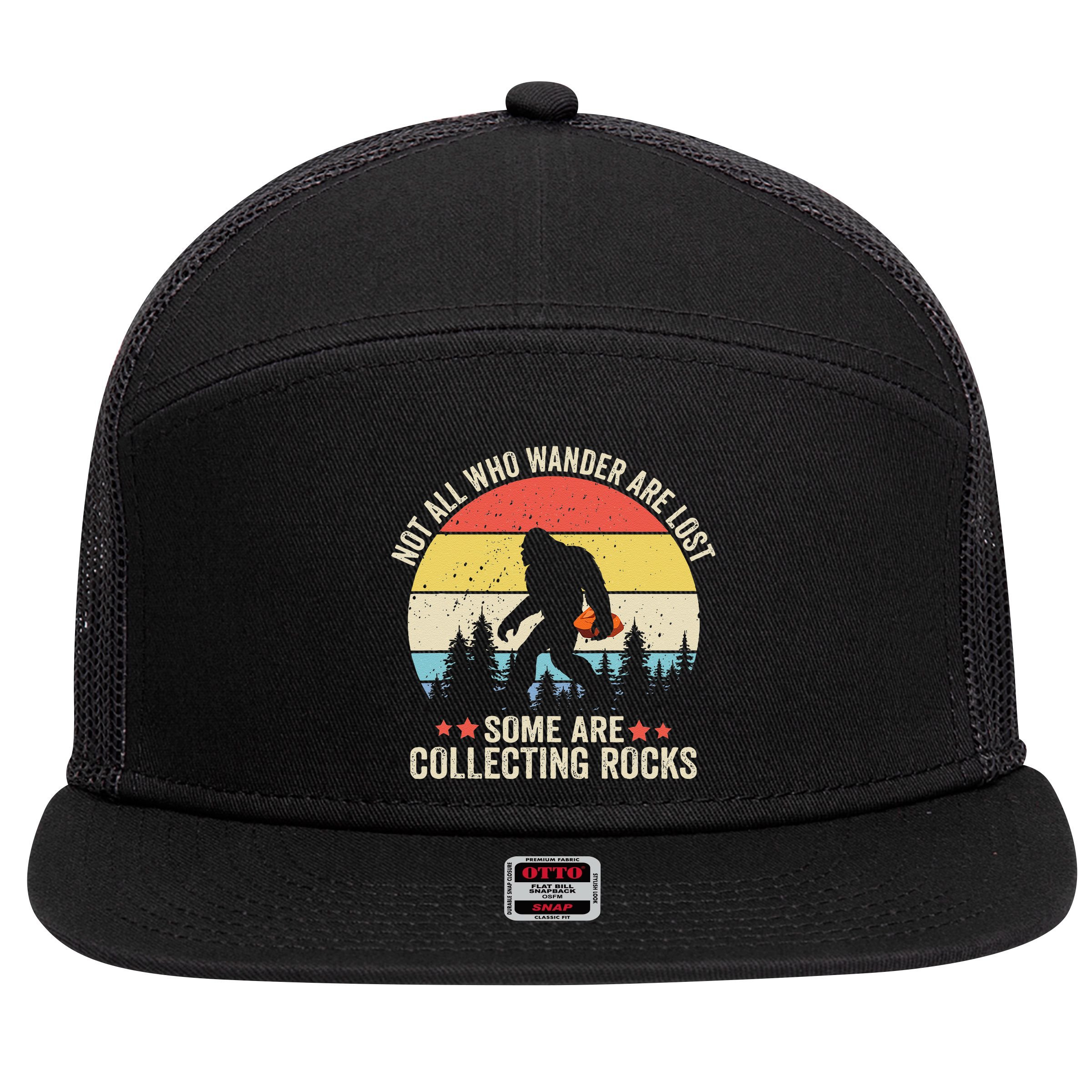 Rock Collector Bigfoot For Rockhound Geologist Geod Hunter 7 Panel Mesh Trucker Snapback Hat