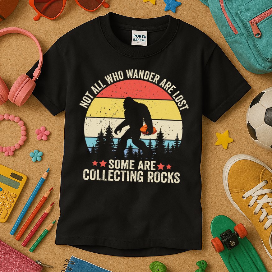 Rock Collector Bigfoot For Rockhound Geologist Geod Hunter Kids T-Shirt