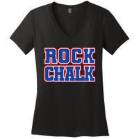 Rock Chalk Blue & Red Apparel Cool & Classic Rock Chalk Gear Women's V-Neck T-Shirt