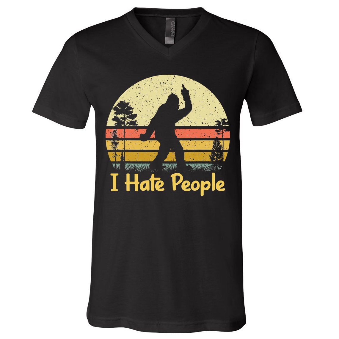 Retro Camping Bigfoot Sasquatch Middle V-Neck T-Shirt