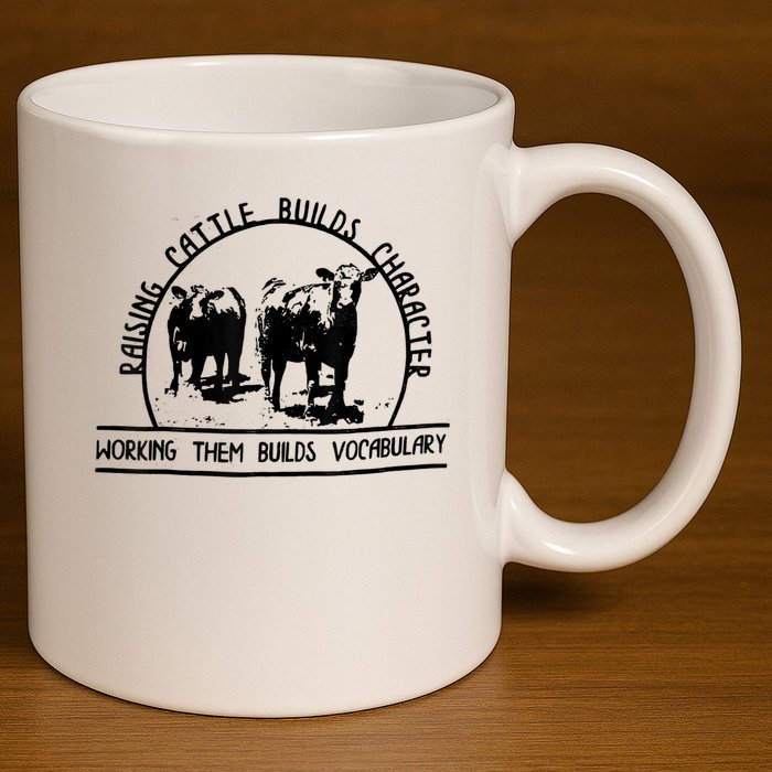 Raising Cattle Builds Character Working Them Builds 11oz C Handle Ceramic Mug