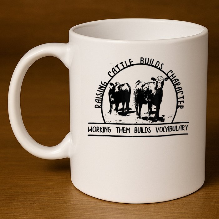 Raising Cattle Builds Character Working Them Builds 11oz C Handle Ceramic Mug