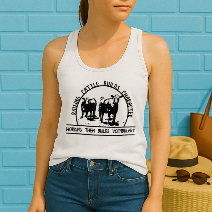 Raising Cattle Builds Character Working Them Builds Womens Tank Top