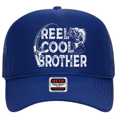 Reel Cool Brother Fisherman Valentine Fathers Day Christmas High Crown Mesh Back Trucker Hat