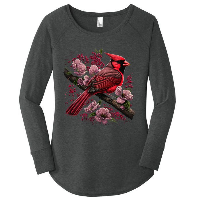 Red Cardinal Bird And Pink Flowering Dogwood Blossoms Women's Perfect Tri Tunic Long Sleeve Shirt