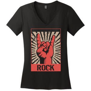 Rock Concert Band Poster 70s 80s Retro Music Women's V-Neck T-Shirt