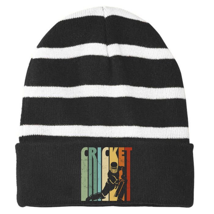 Retro Cricket Batsman Player Club Umpire Vintage Bowler Striped Beanie with Solid Band