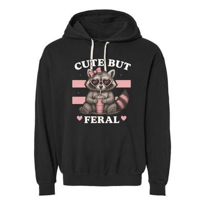 Raccoon Cute But Feral Funny Animal Garment-Dyed Fleece Hoodie