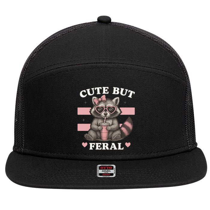 Raccoon Cute But Feral Funny Animal 7 Panel Mesh Trucker Snapback Hat