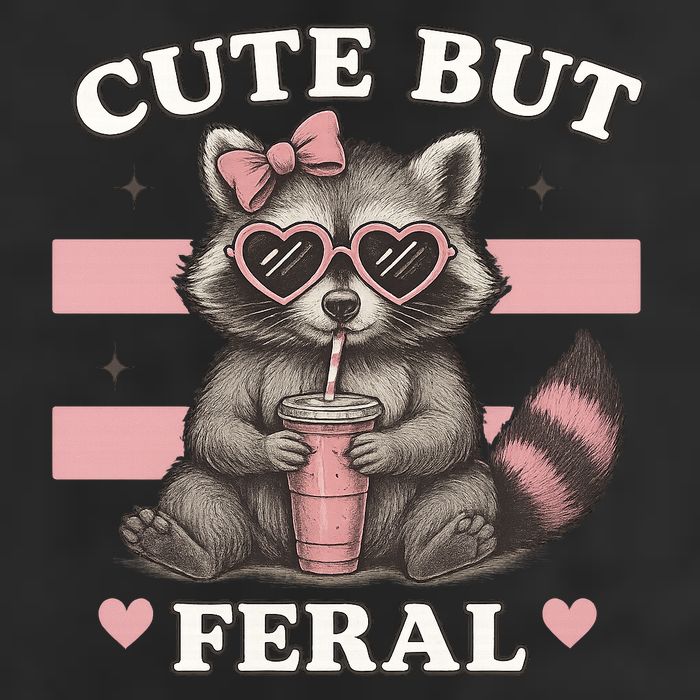 Raccoon Cute But Feral Funny Animal 7 Panel Mesh Trucker Snapback Hat