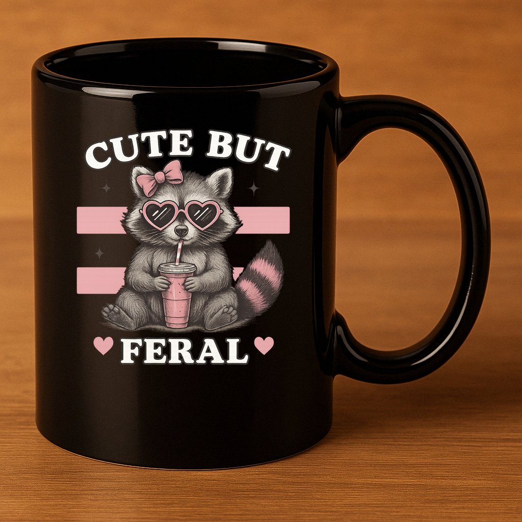 Raccoon Cute But Feral Funny Animal 11oz C Handle Ceramic Mug