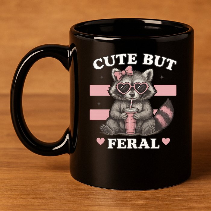 Raccoon Cute But Feral Funny Animal 11oz C Handle Ceramic Mug