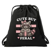 Raccoon Cute But Feral Funny Animal Drawstring Bag