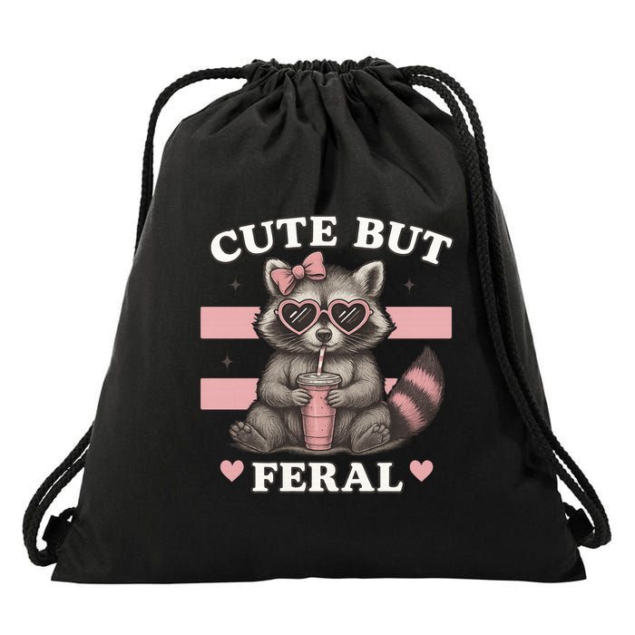 Raccoon Cute But Feral Funny Animal Drawstring Bag