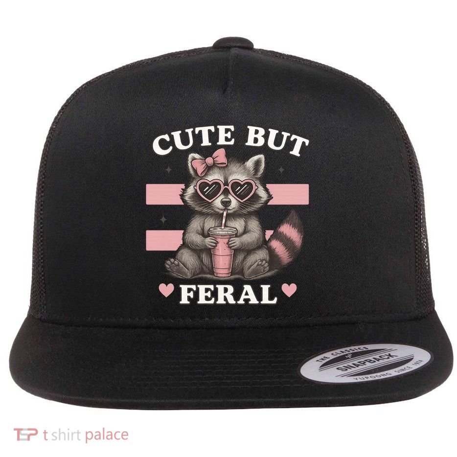 Raccoon Cute But Feral Funny Animal Flatbill Hat