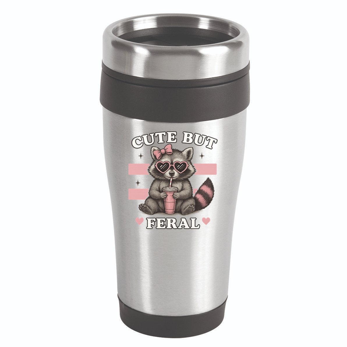 Raccoon Cute But Feral Funny Animal 16oz Travel Tumbler