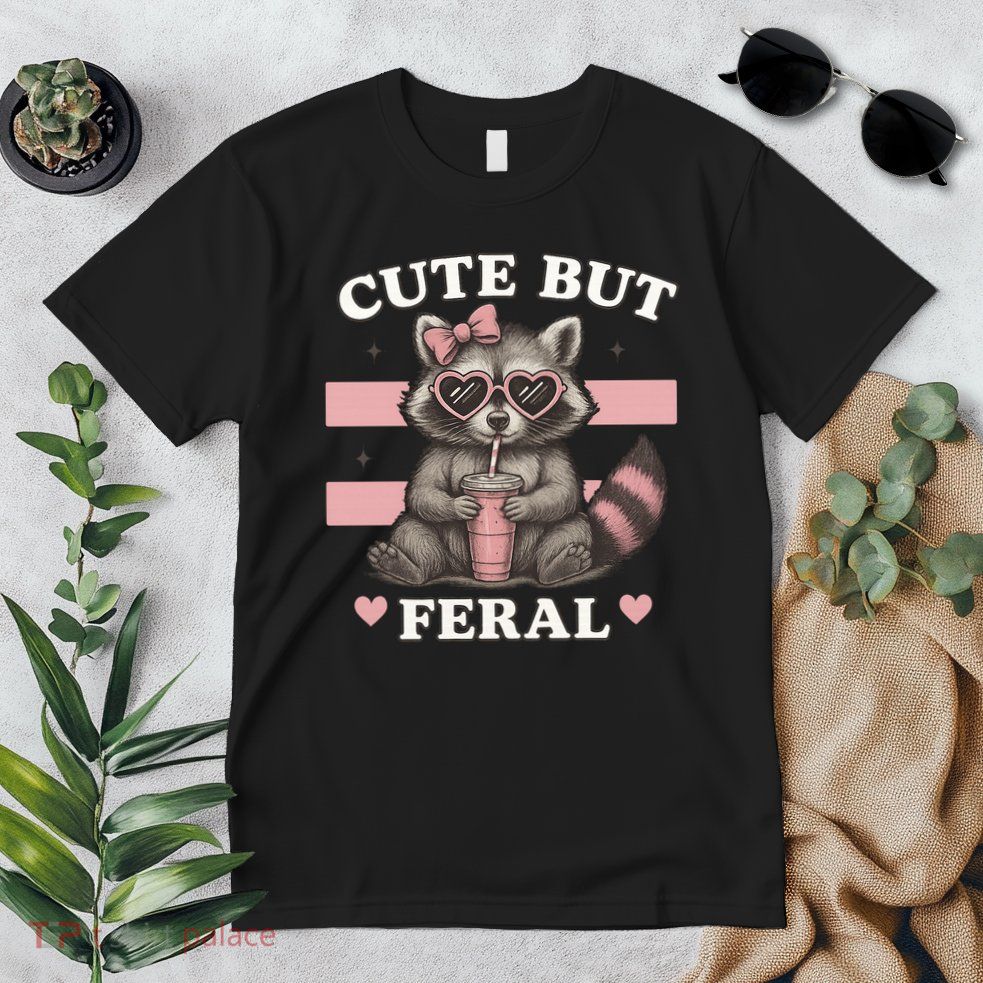 Raccoon Cute But Feral Funny Animal Premium T-Shirt